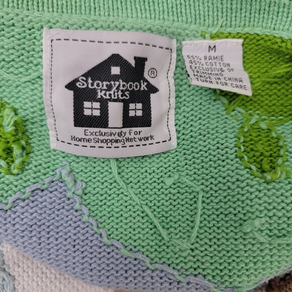 Vintage Storybook Knits Kids Playing Toys Trees Cardigan Sweater Medium - Picture 9 of 9